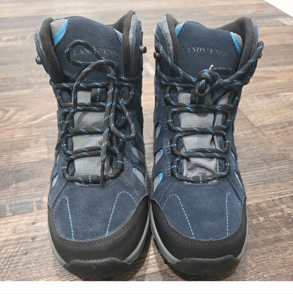 Lands End, Suede and Canvas lace up blue hiking boots Size 7B